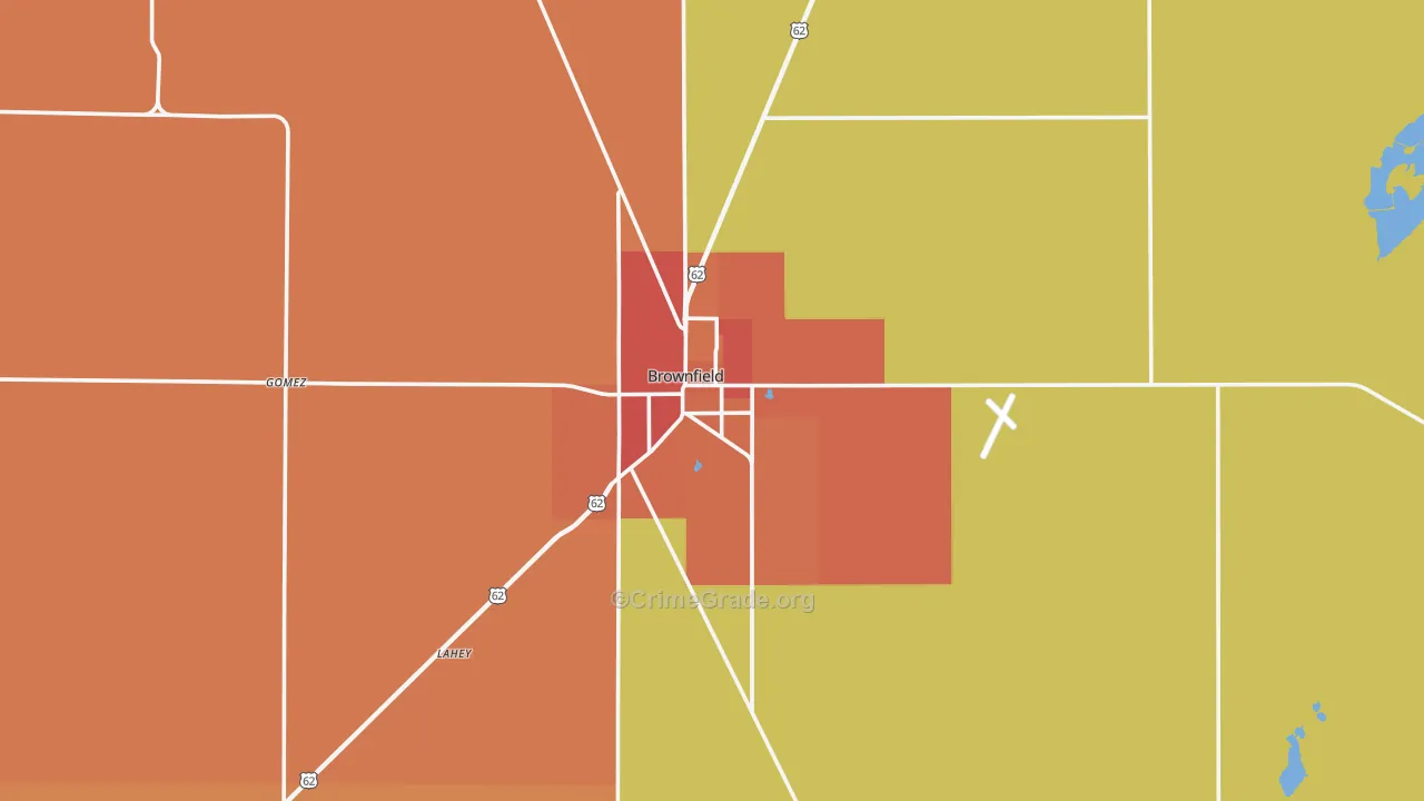Brownfield, TX Map of Burglary Rates