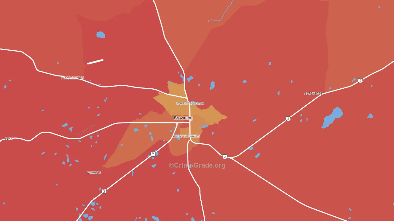 Browning, MT Map of Burglary Rates