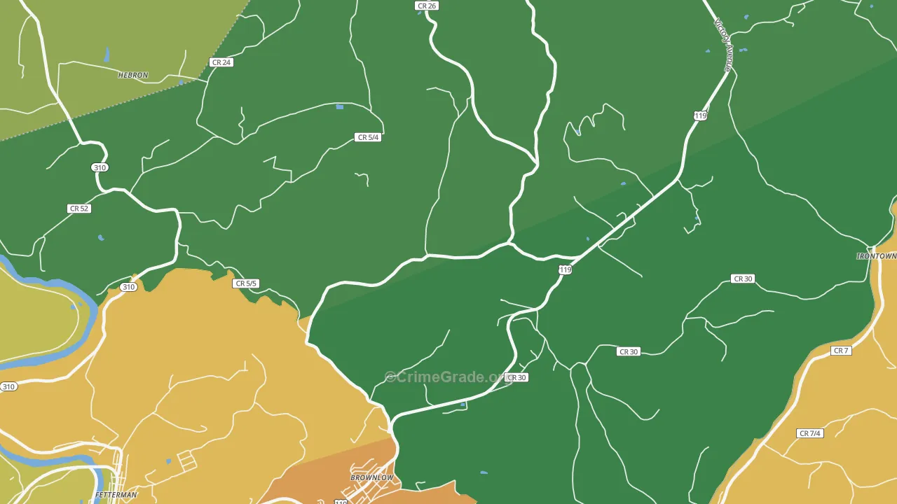 Brownlow, WV Map of Burglary Rates