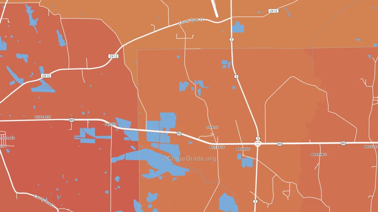 Browns, AL Map of Burglary Rates