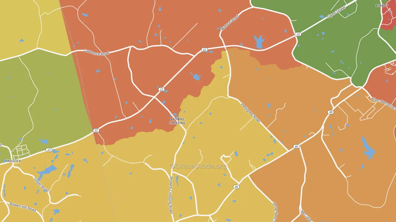 Browns Crossing, GA Map of Burglary Rates