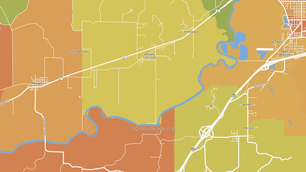 Browns Crossing, IN Map of Burglary Rates