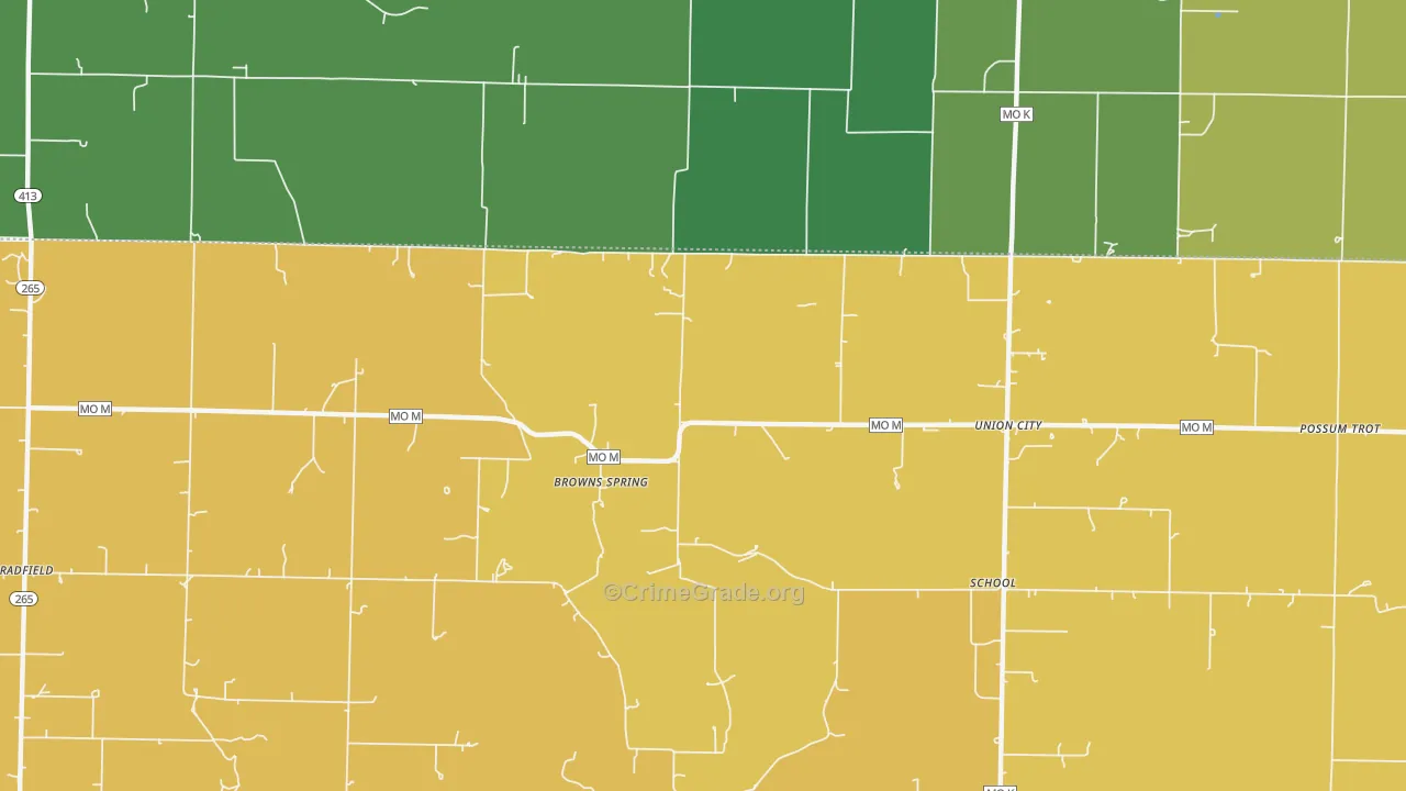 Browns Spring, MO Map of Burglary Rates