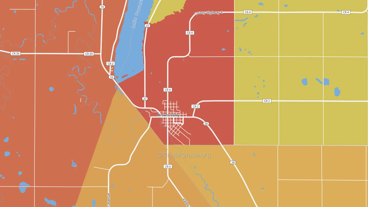 Browns Valley, MN Map of Burglary Rates