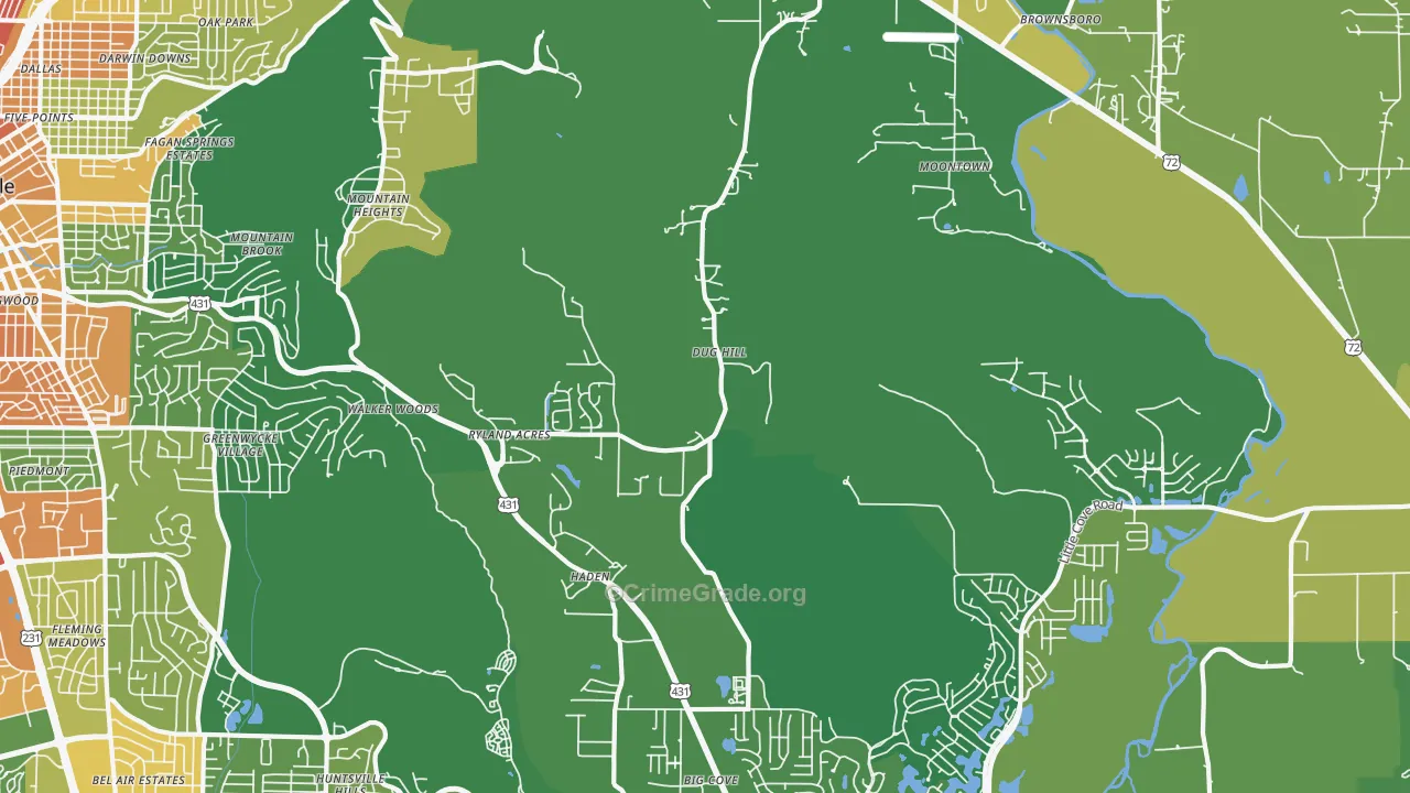 Brownsboro, AL Map of Burglary Rates