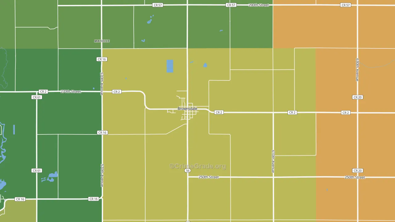 Brownsdale, MN Map of Burglary Rates