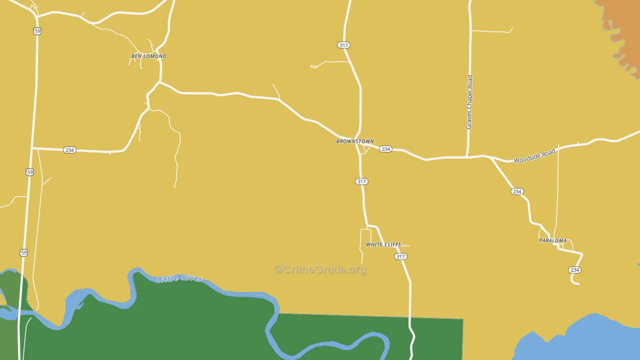 Brownstown, AR Map of Burglary Rates