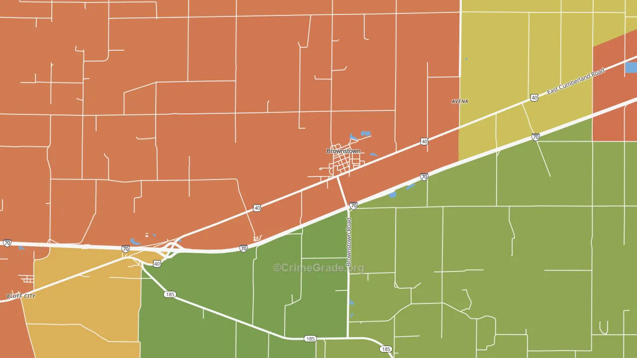 Brownstown, IL Map of Burglary Rates