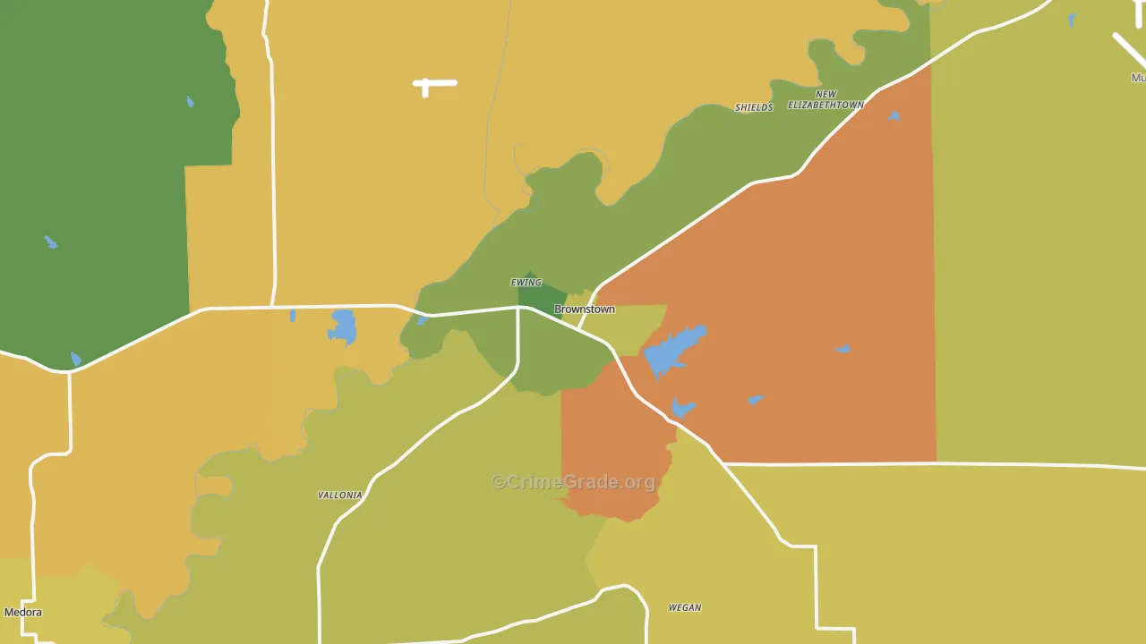 Brownstown, IN Map of Burglary Rates
