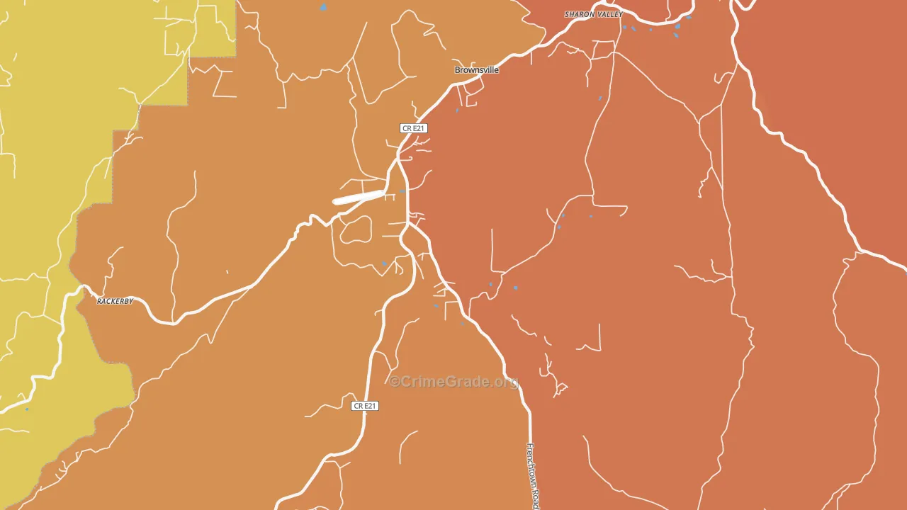Brownsville, CA Map of Burglary Rates