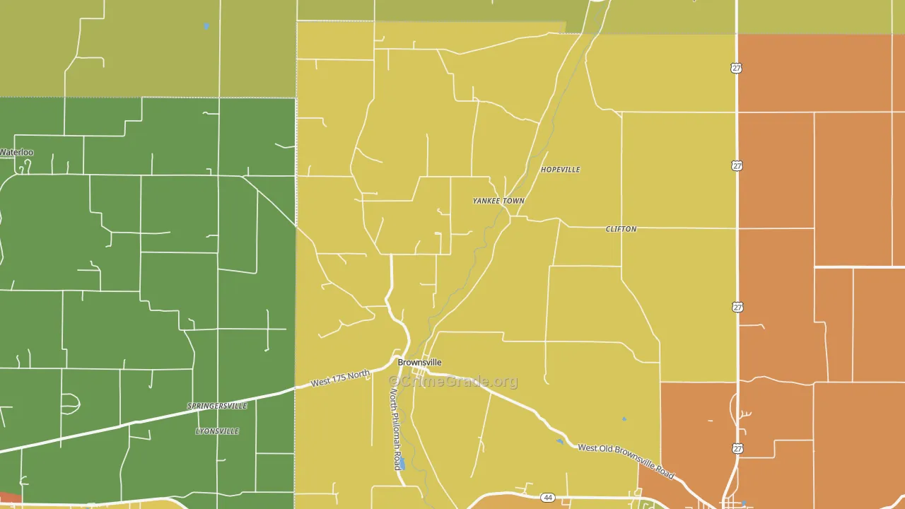 Brownsville, IN Map of Burglary Rates