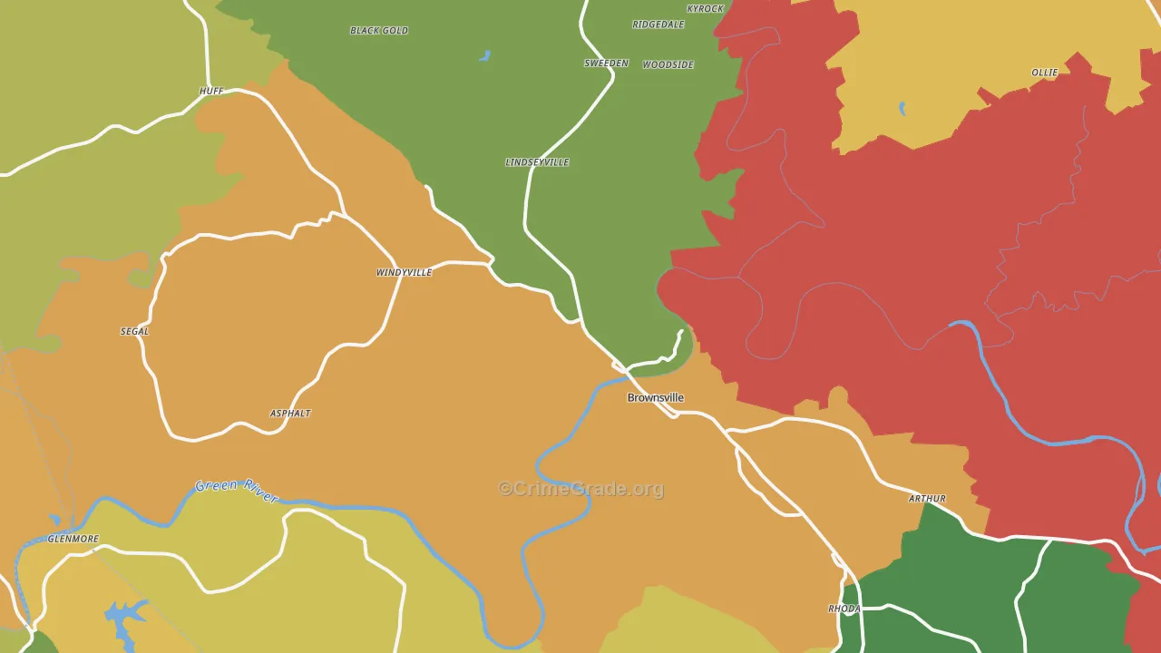 Brownsville, KY Map of Burglary Rates