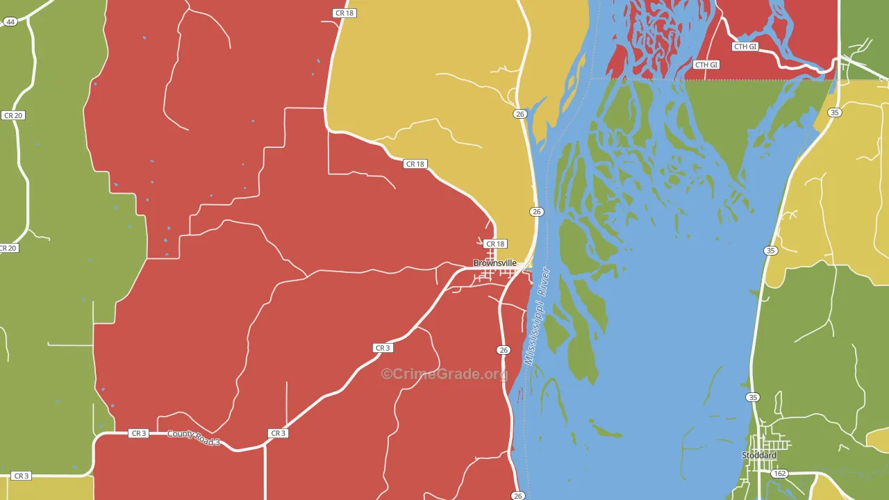 Brownsville, MN Map of Burglary Rates