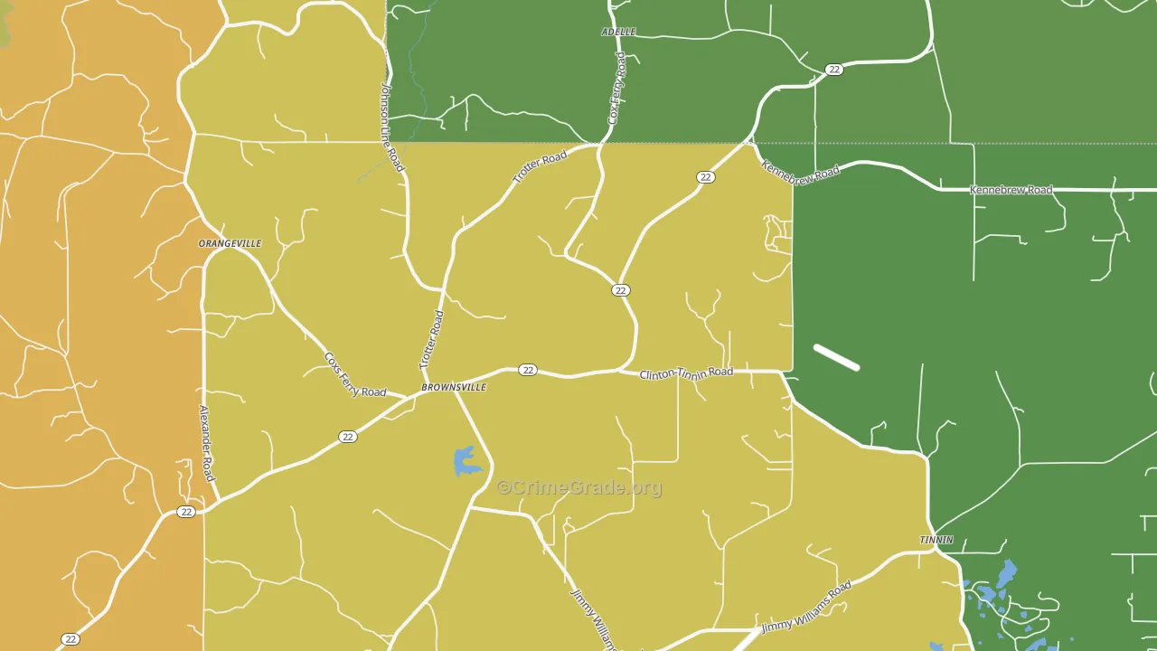 Brownsville, MS Map of Burglary Rates