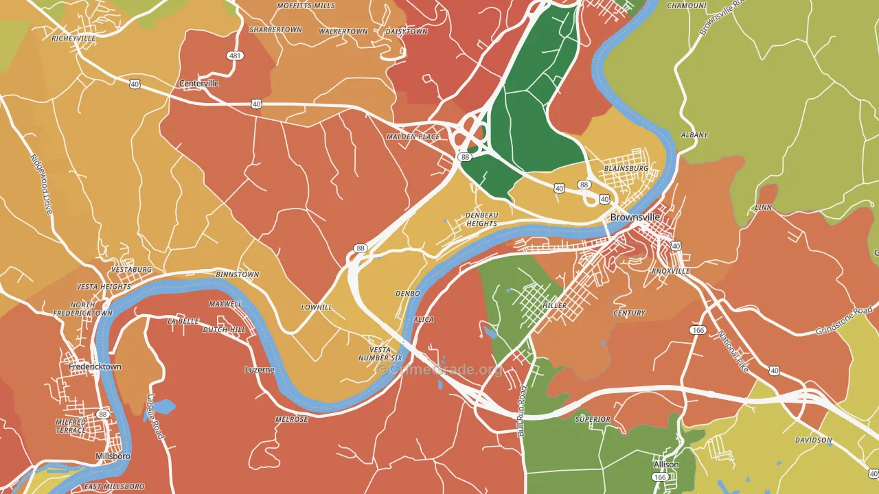 Brownsville, PA Map of Burglary Rates