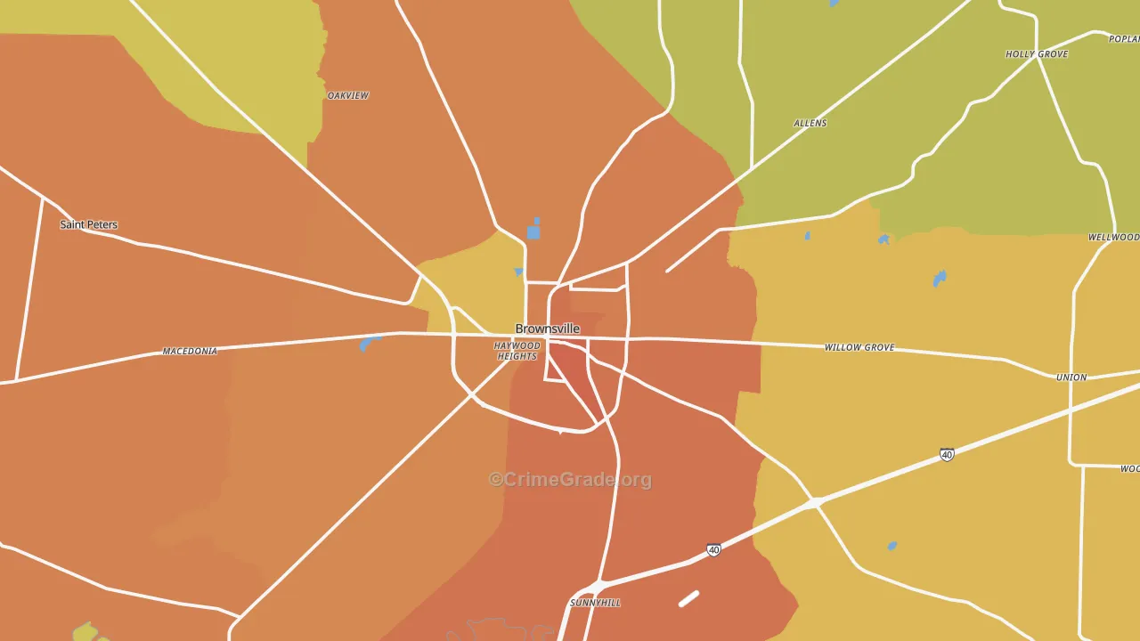 Brownsville, TN Map of Burglary Rates