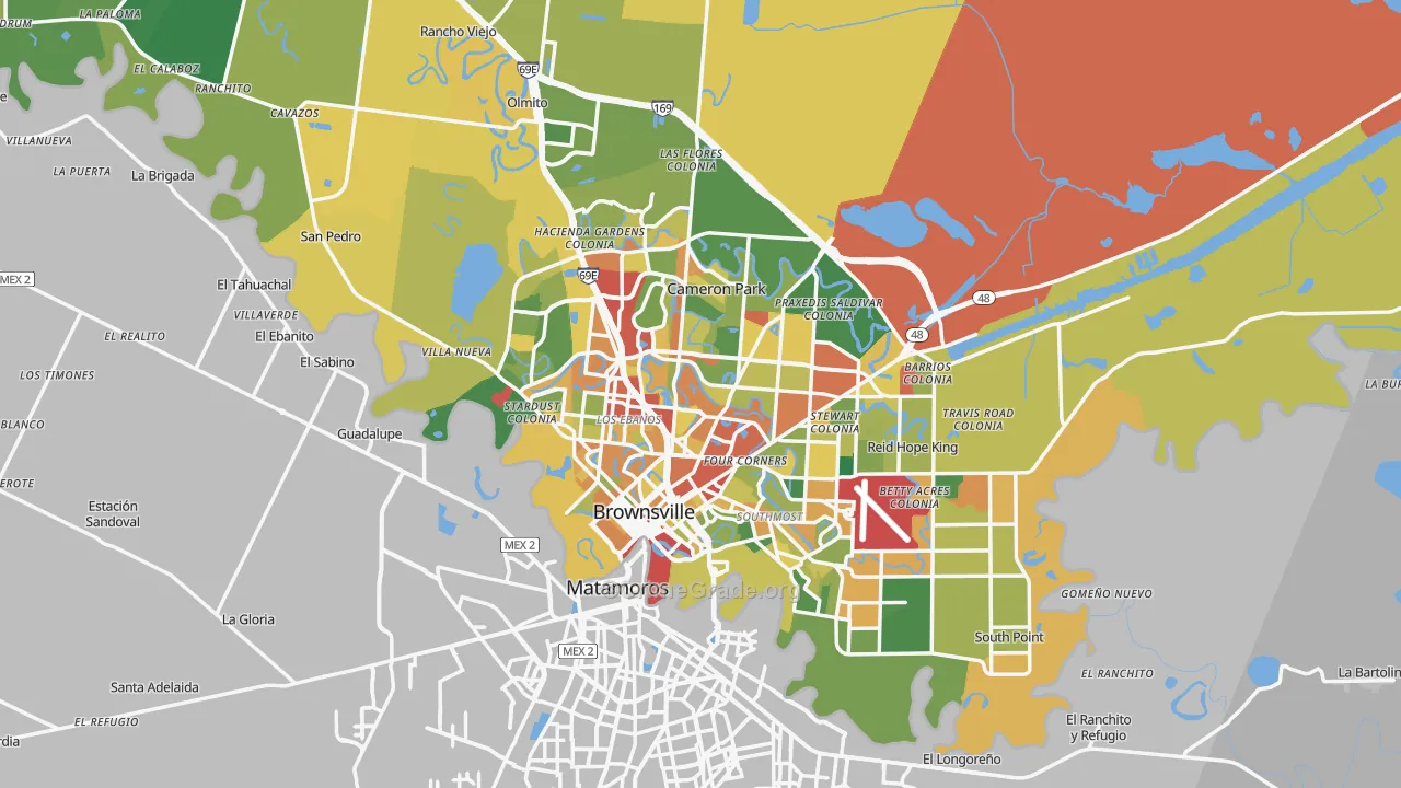 Brownsville, TX Map of Burglary Rates