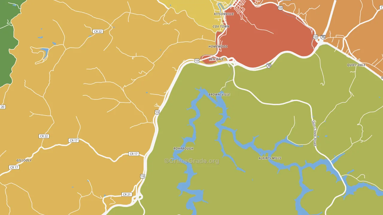 Brownsville, WV Map of Burglary Rates