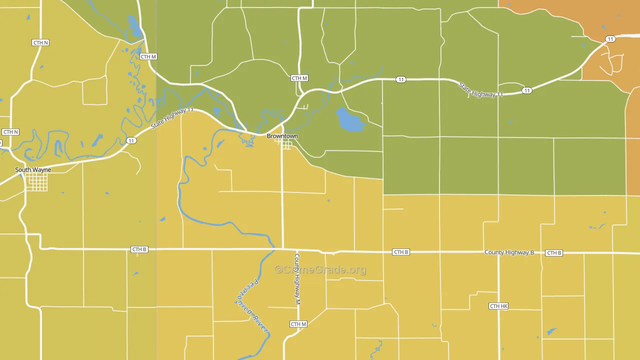 Browntown, WI Map of Burglary Rates