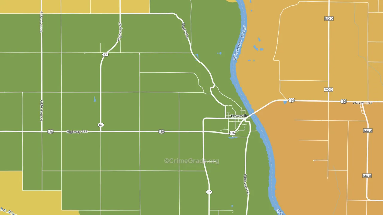 Brownville, NE Map of Burglary Rates