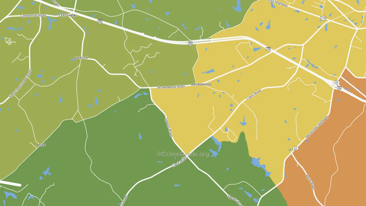 Brownwood, GA Map of Burglary Rates