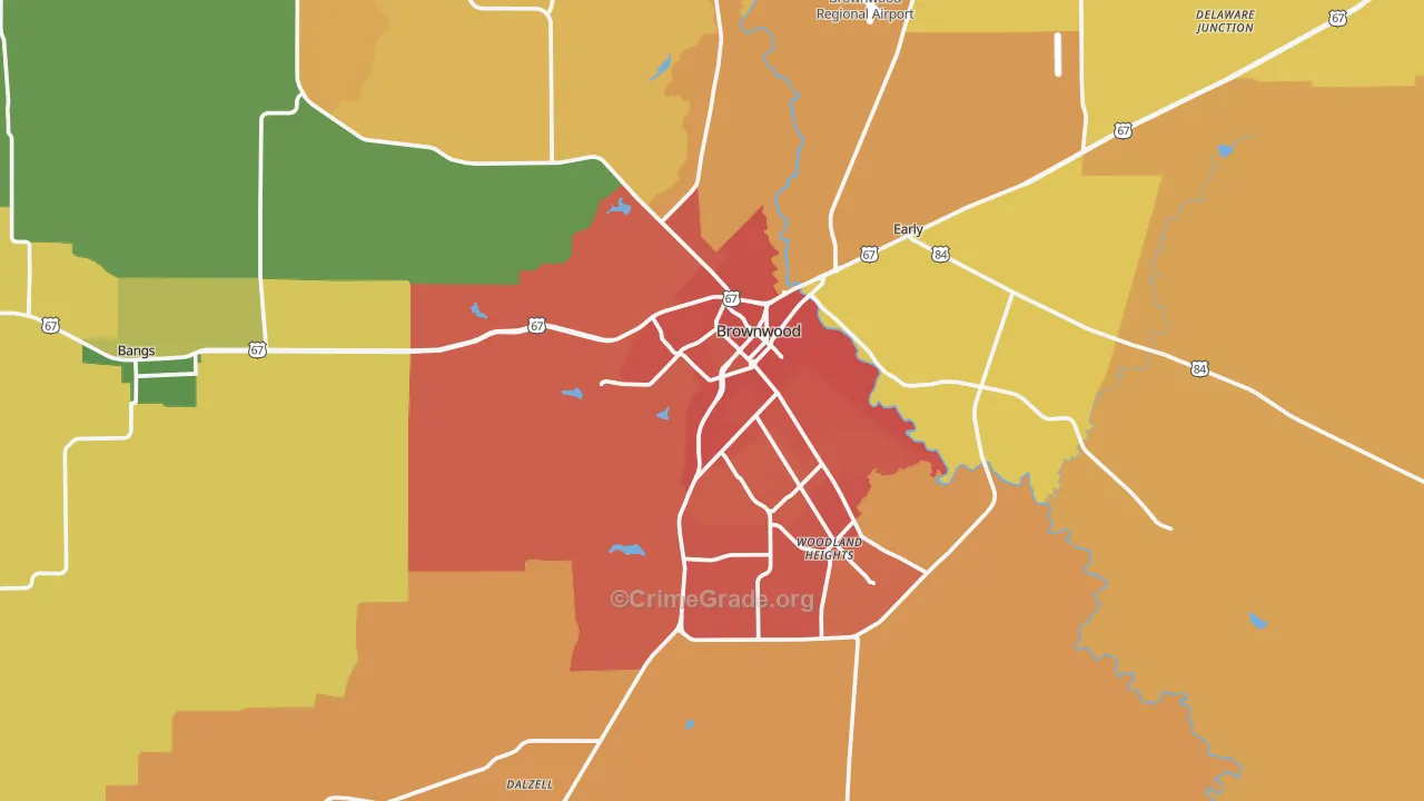 Brownwood, TX Map of Burglary Rates