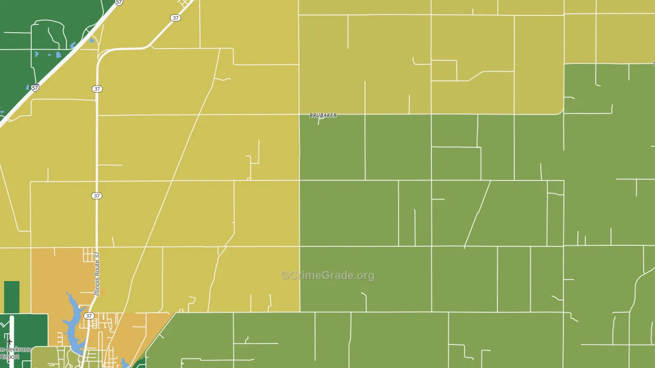 Brubaker, IL Map of Burglary Rates