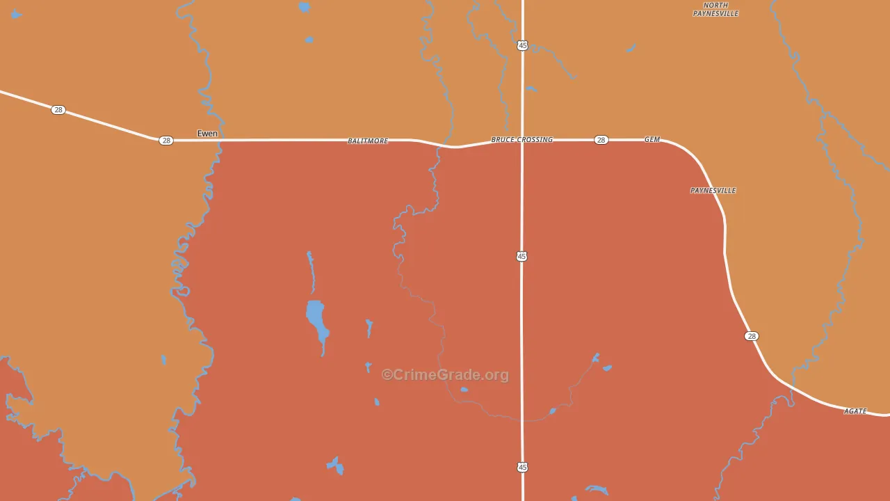 Bruce Crossing, MI Map of Burglary Rates