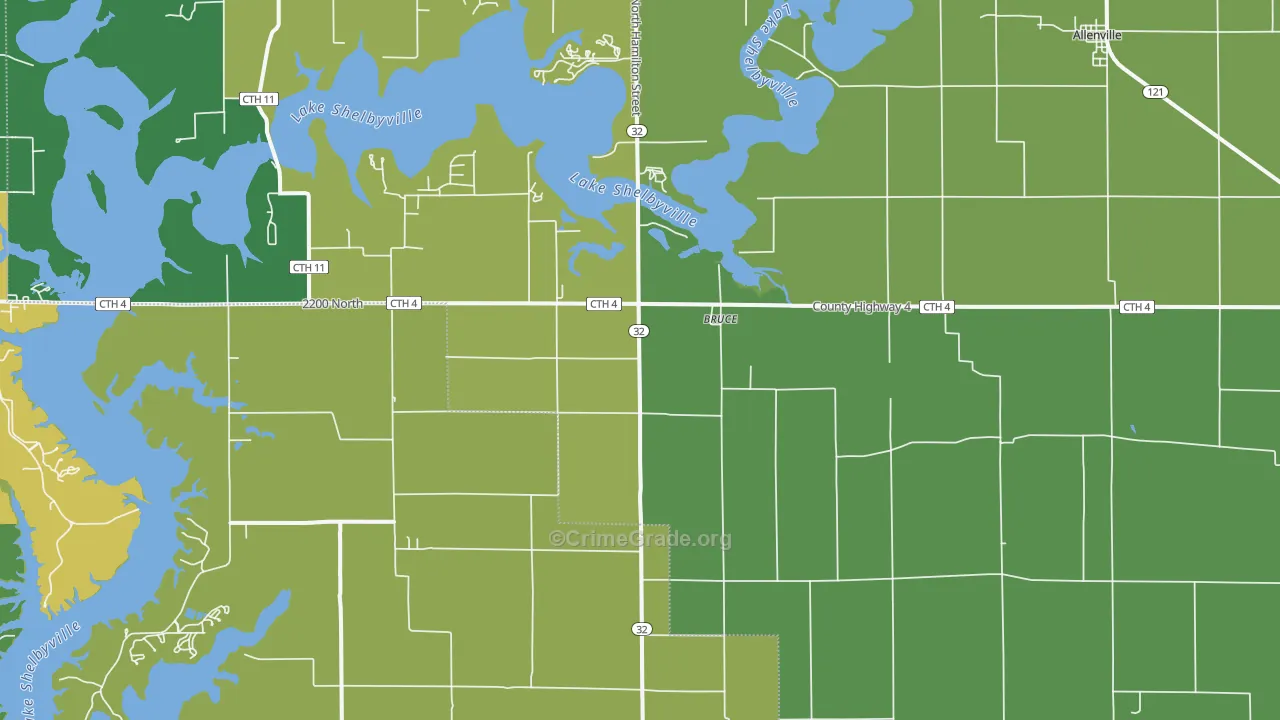 Bruce, IL Map of Burglary Rates