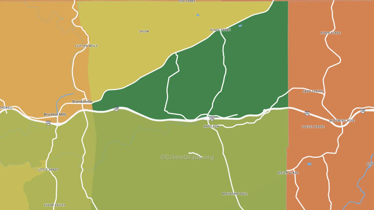 Bruceton Mills, WV Map of Burglary Rates