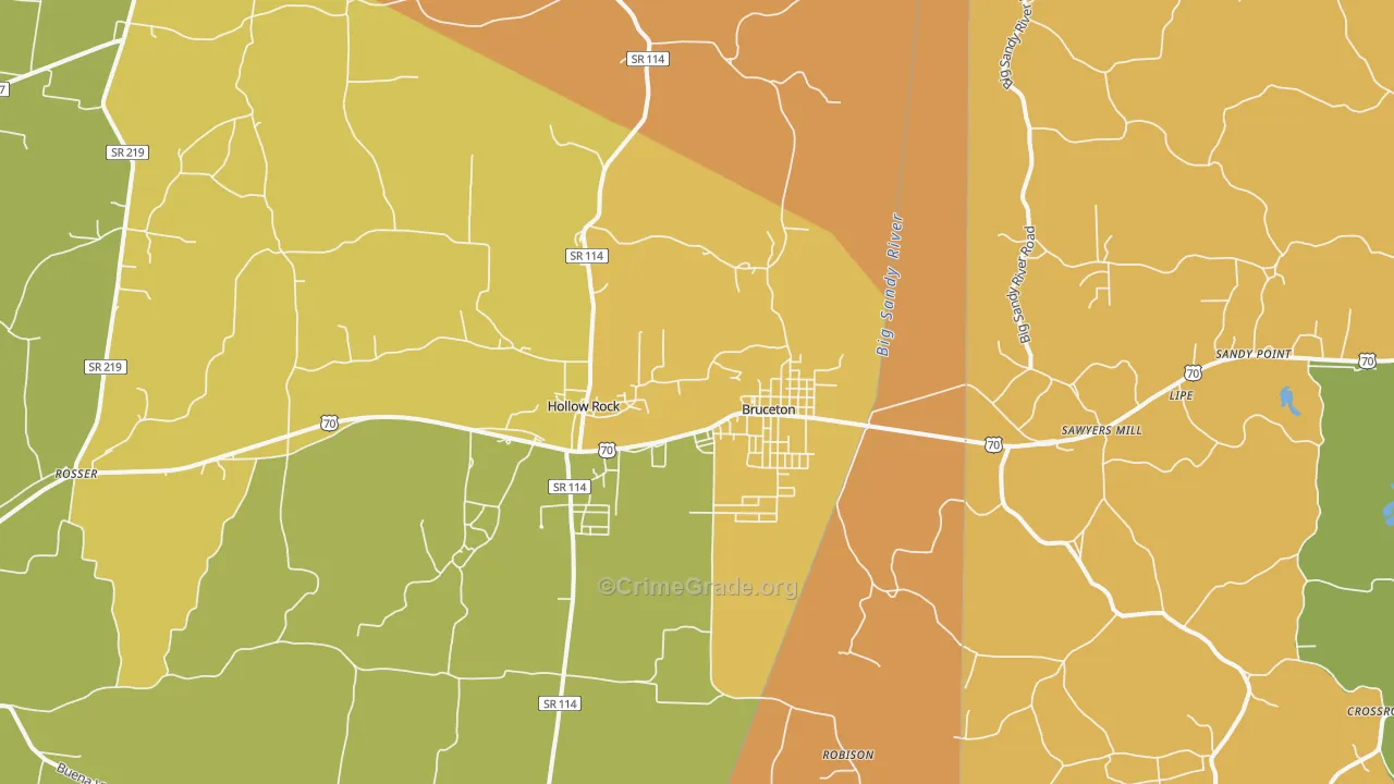 Bruceton, TN Map of Burglary Rates