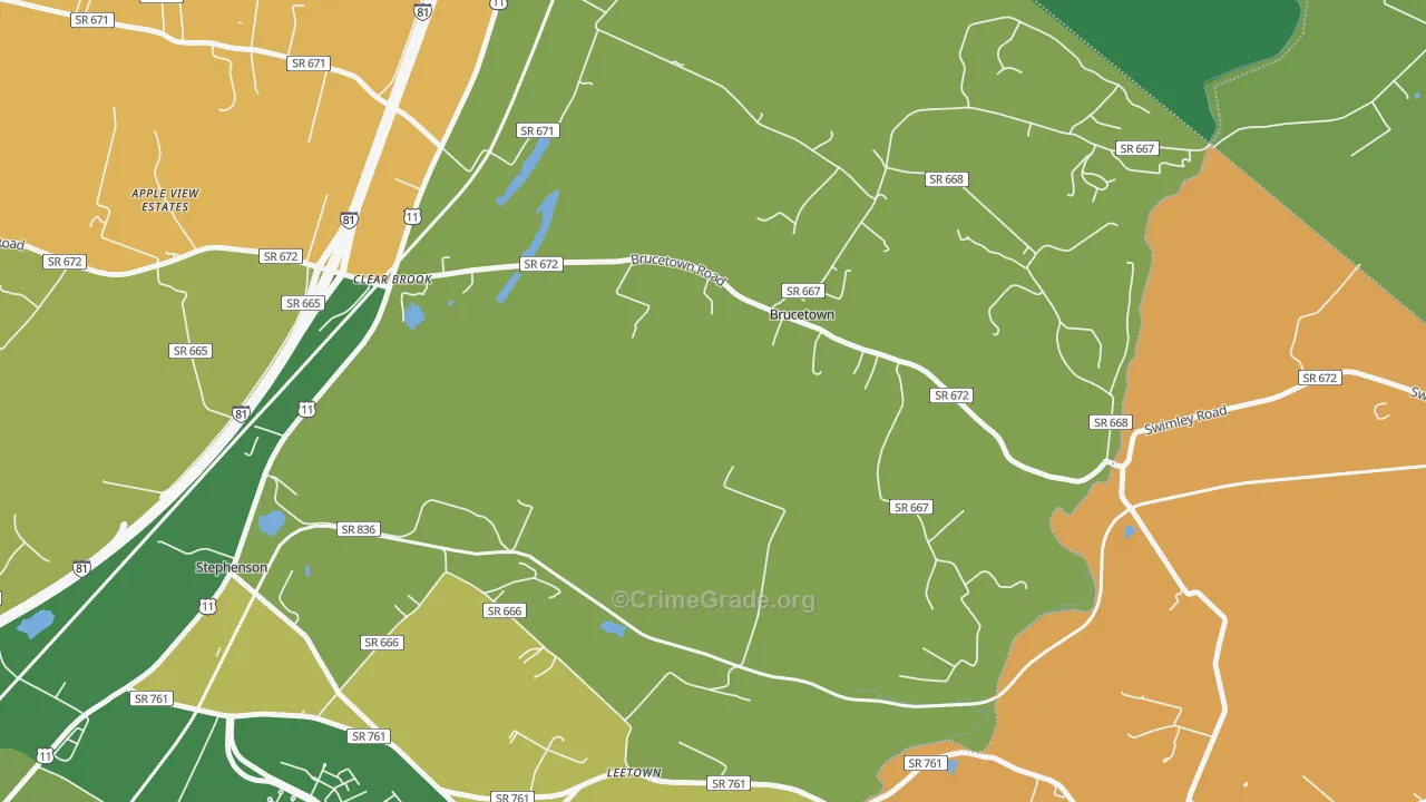 Brucetown, VA Map of Burglary Rates