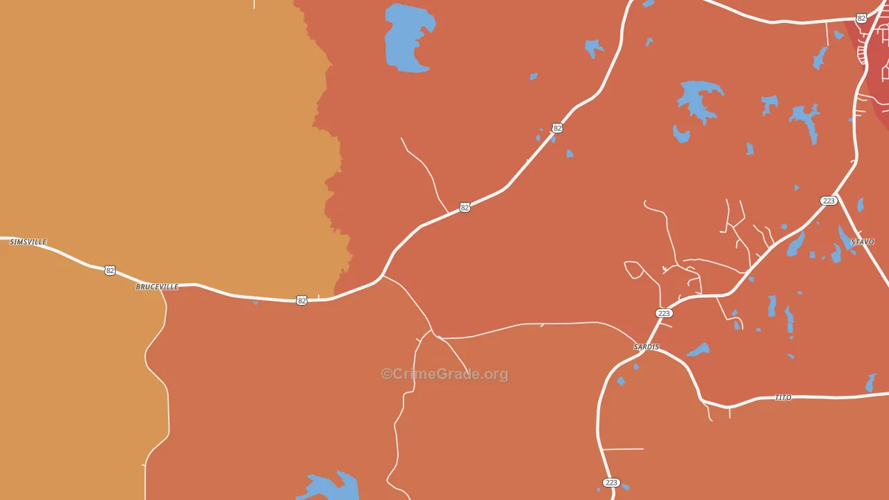 Bruceville, AL Map of Burglary Rates