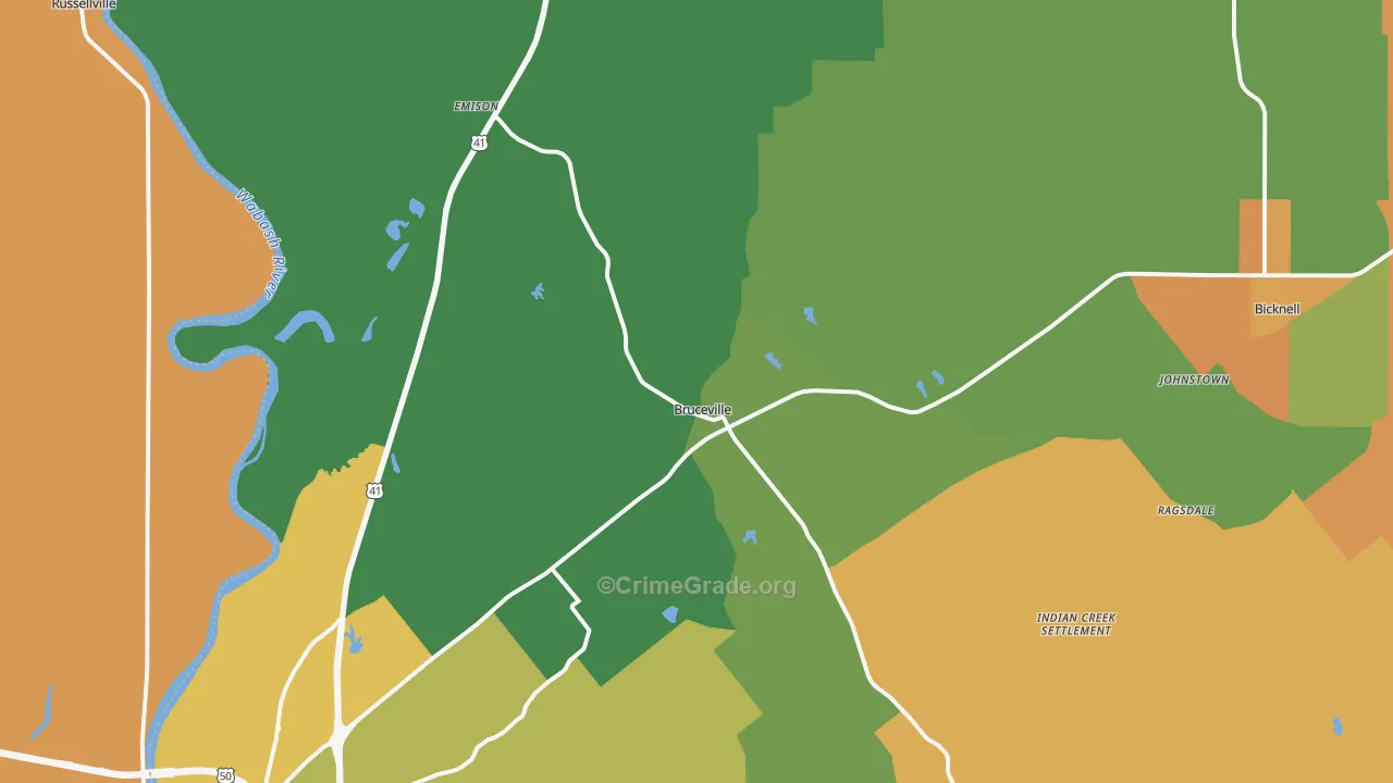 Bruceville, IN Map of Burglary Rates