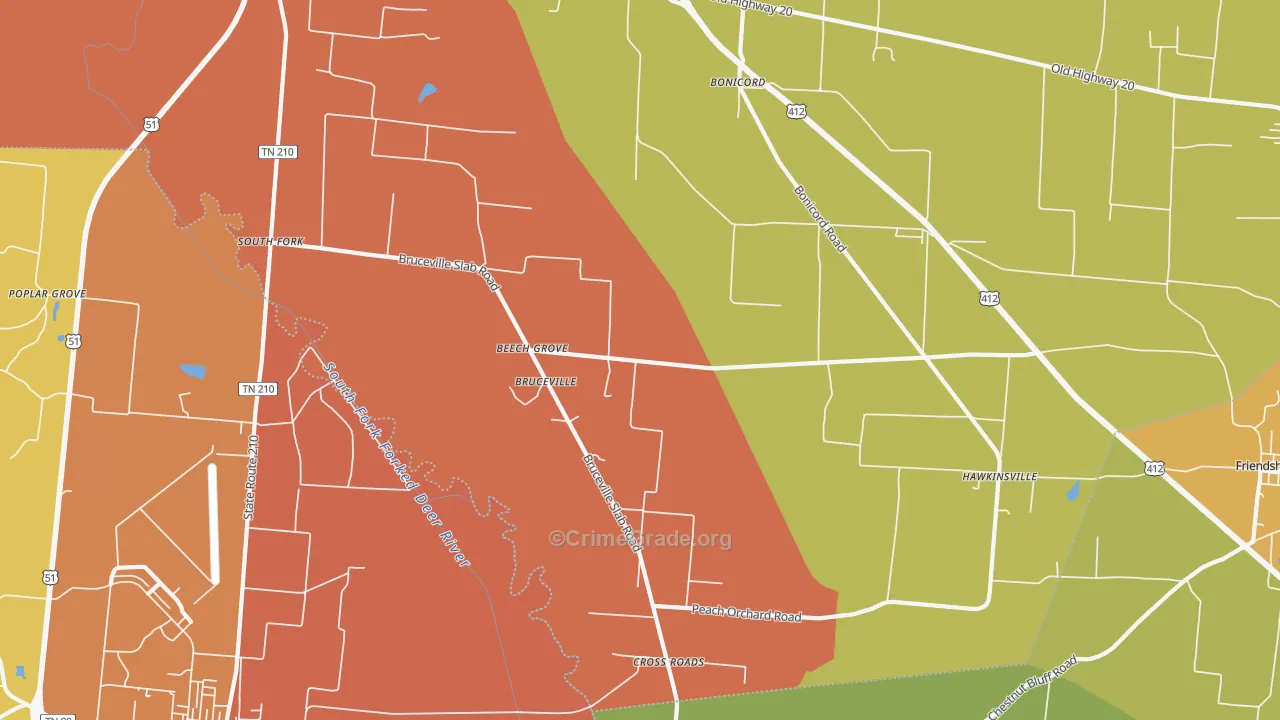 Bruceville, TN Map of Burglary Rates
