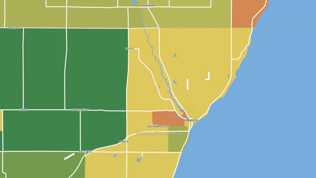 Bruemmerville, WI Map of Burglary Rates