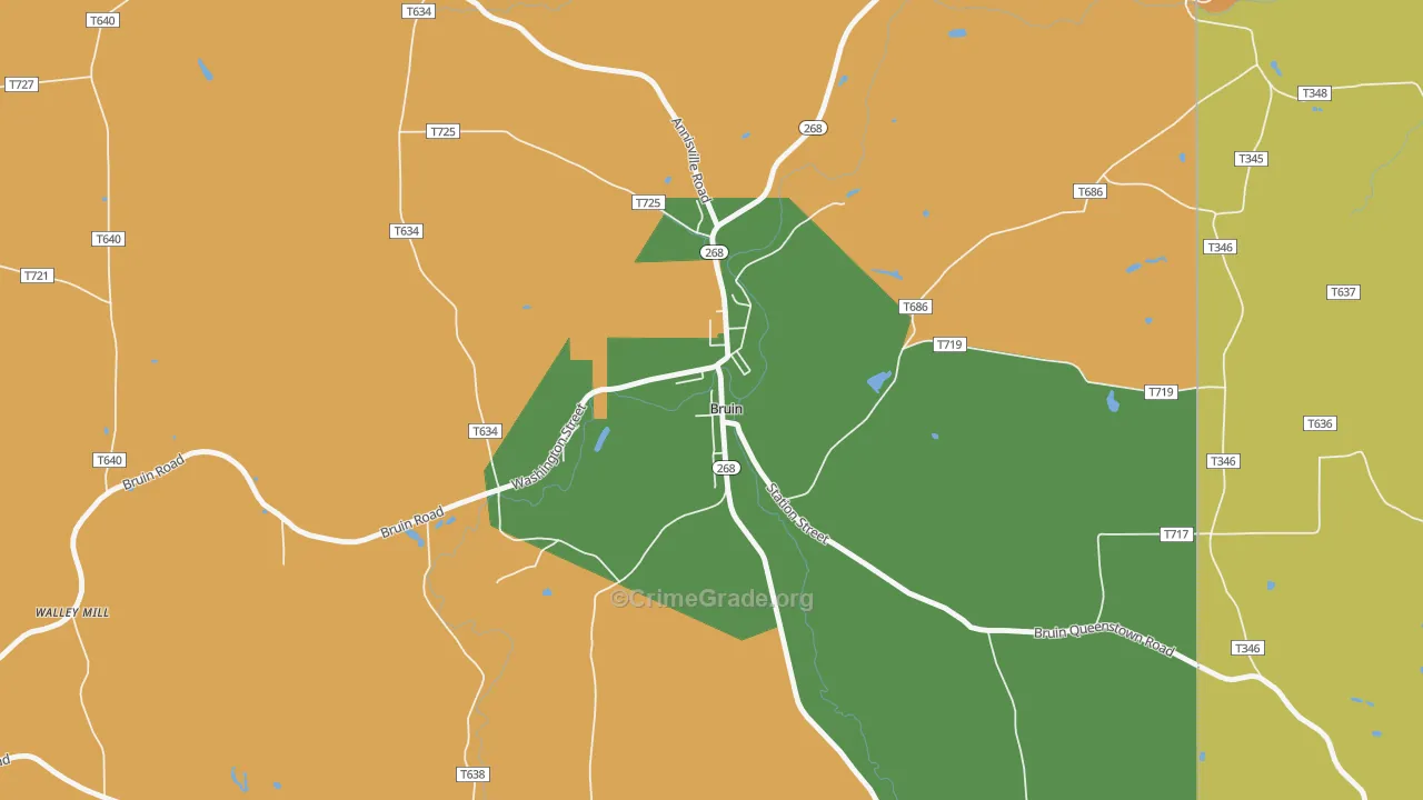 Bruin, PA Map of Burglary Rates