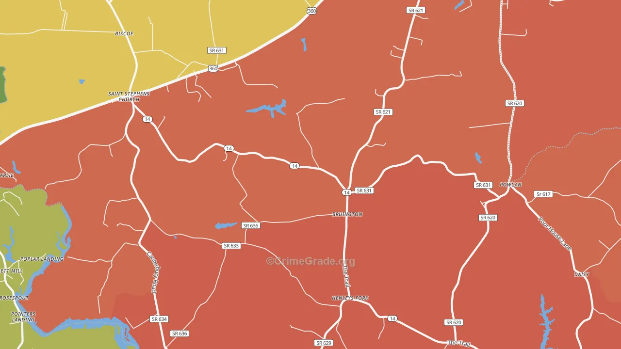 Bruington, VA Map of Burglary Rates