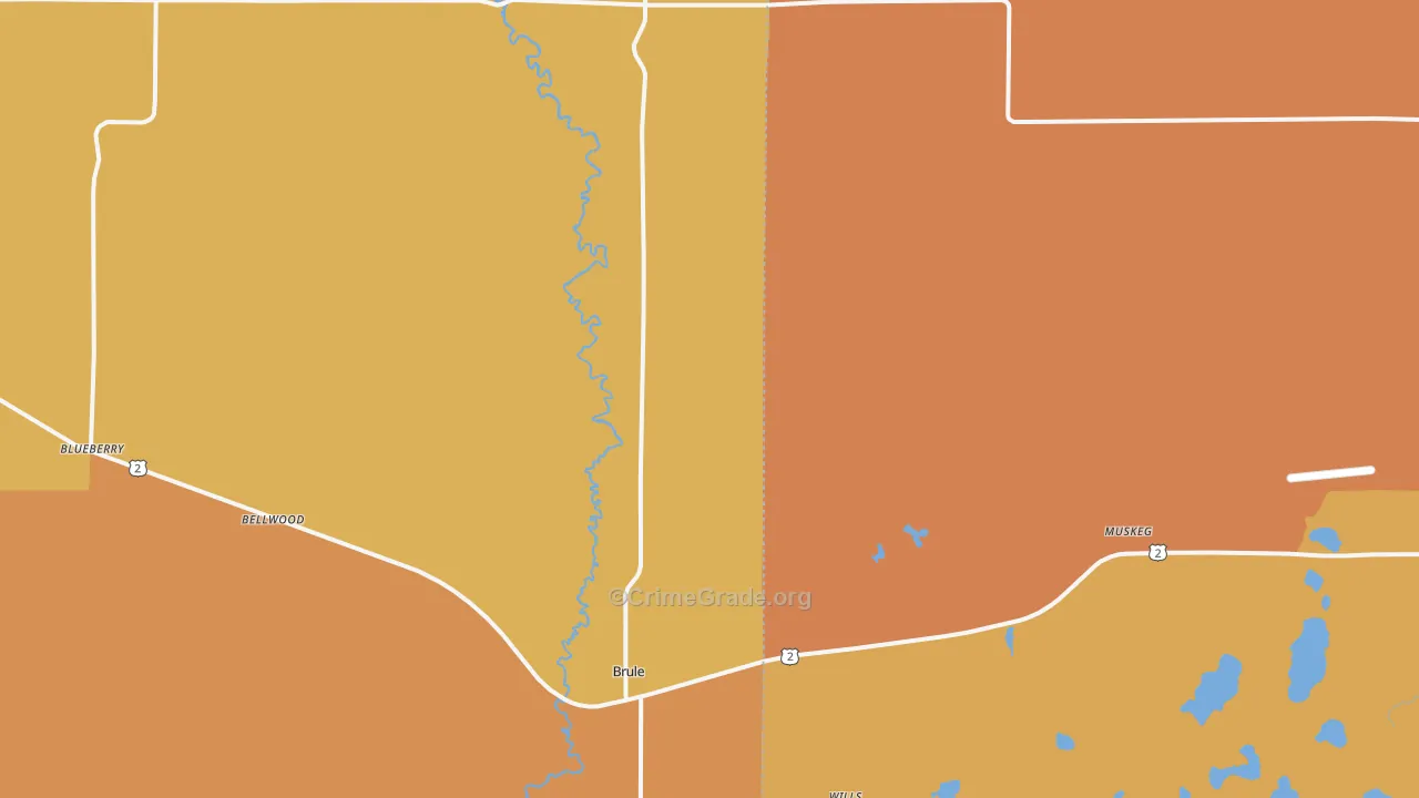 Brule, WI Map of Burglary Rates