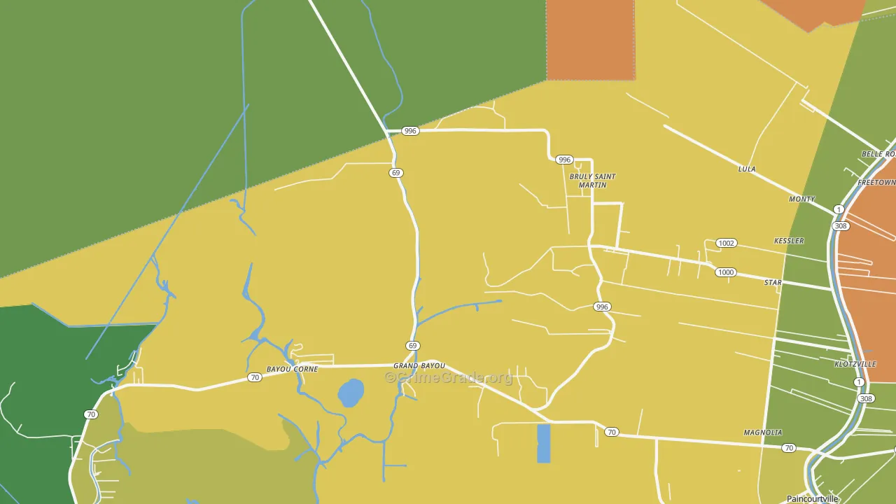 Bruly St. Martin, LA Map of Burglary Rates