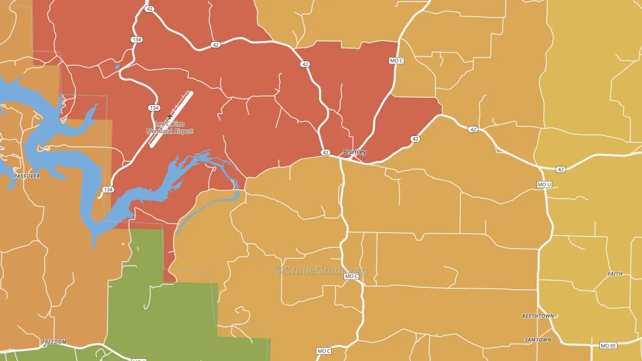 Brumley, MO Map of Burglary Rates