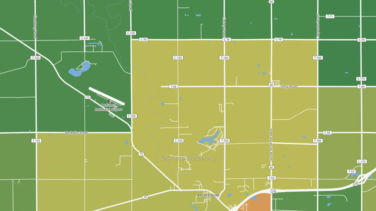 Brunersburg, OH Map of Burglary Rates
