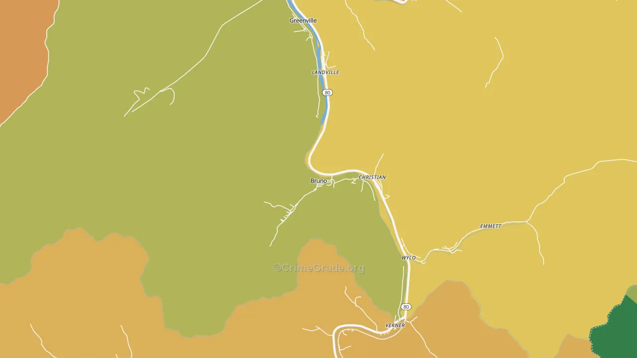 Bruno, WV Map of Burglary Rates