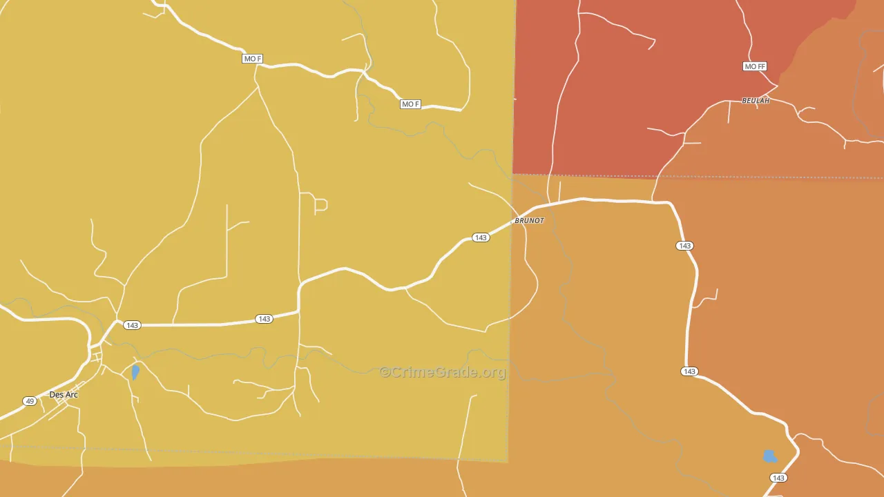 Brunot, MO Map of Burglary Rates