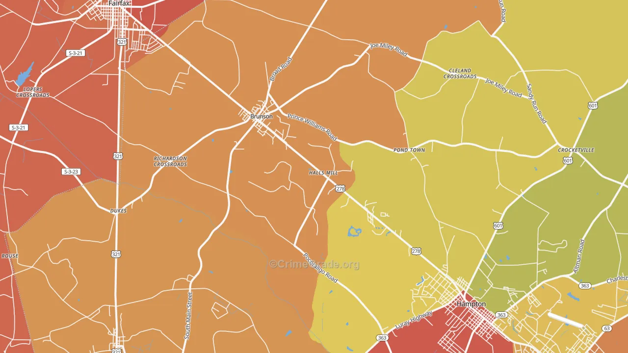 Brunson, SC Map of Burglary Rates
