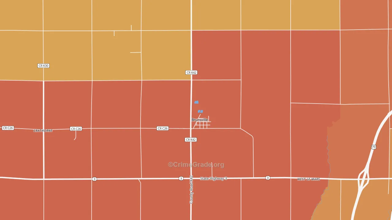Brunsville, IA Map of Burglary Rates