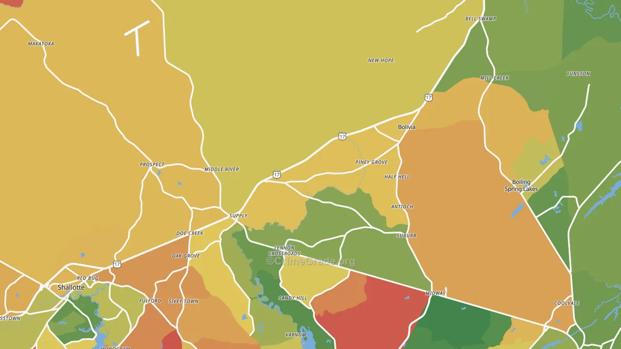 Brunswick County, NC Map of Burglary Rates
