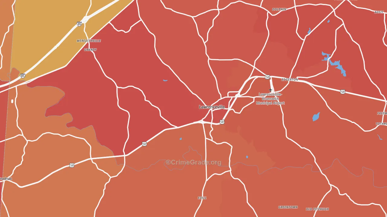 Brunswick County, VA Map of Burglary Rates