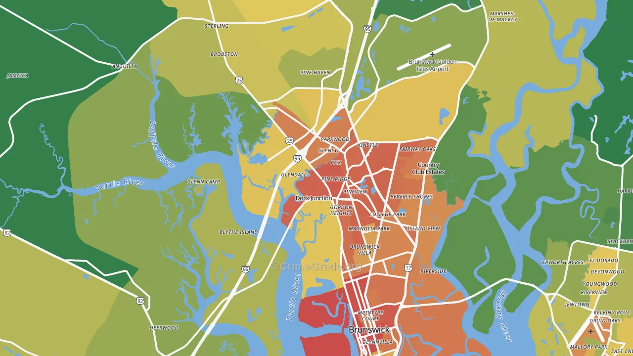 Brunswick, GA Map of Burglary Rates