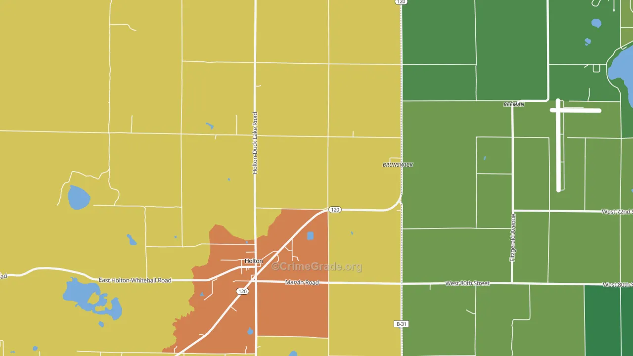 Brunswick, MI Map of Burglary Rates